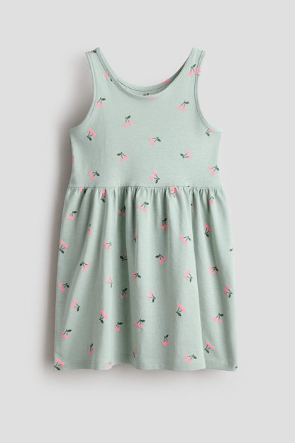 Patterned cotton dress - Light Green Cherries / 1.5-2 Years