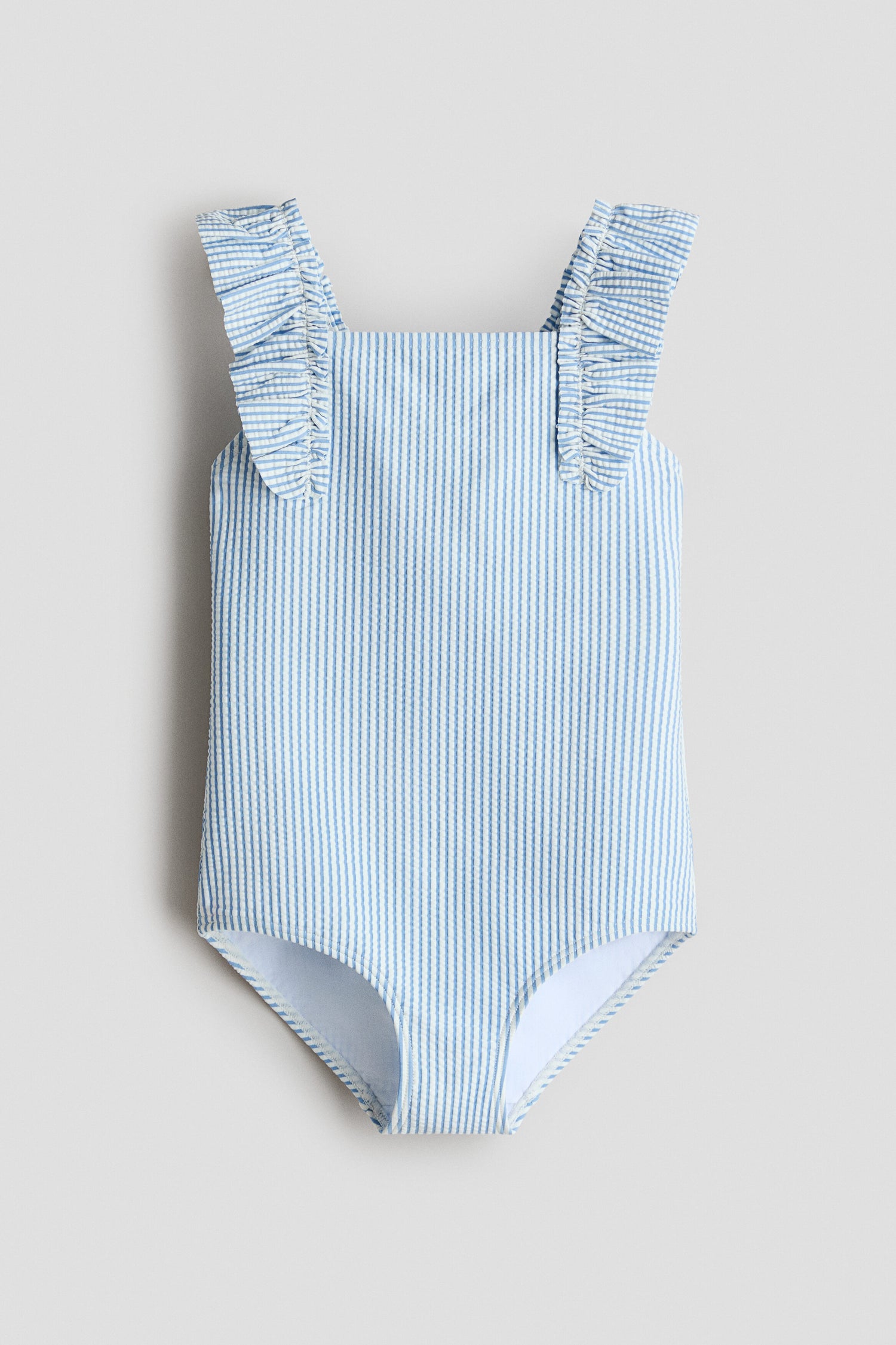 Frill-trimmed swimsuit - Light Blue Striped / 8-10 Years
