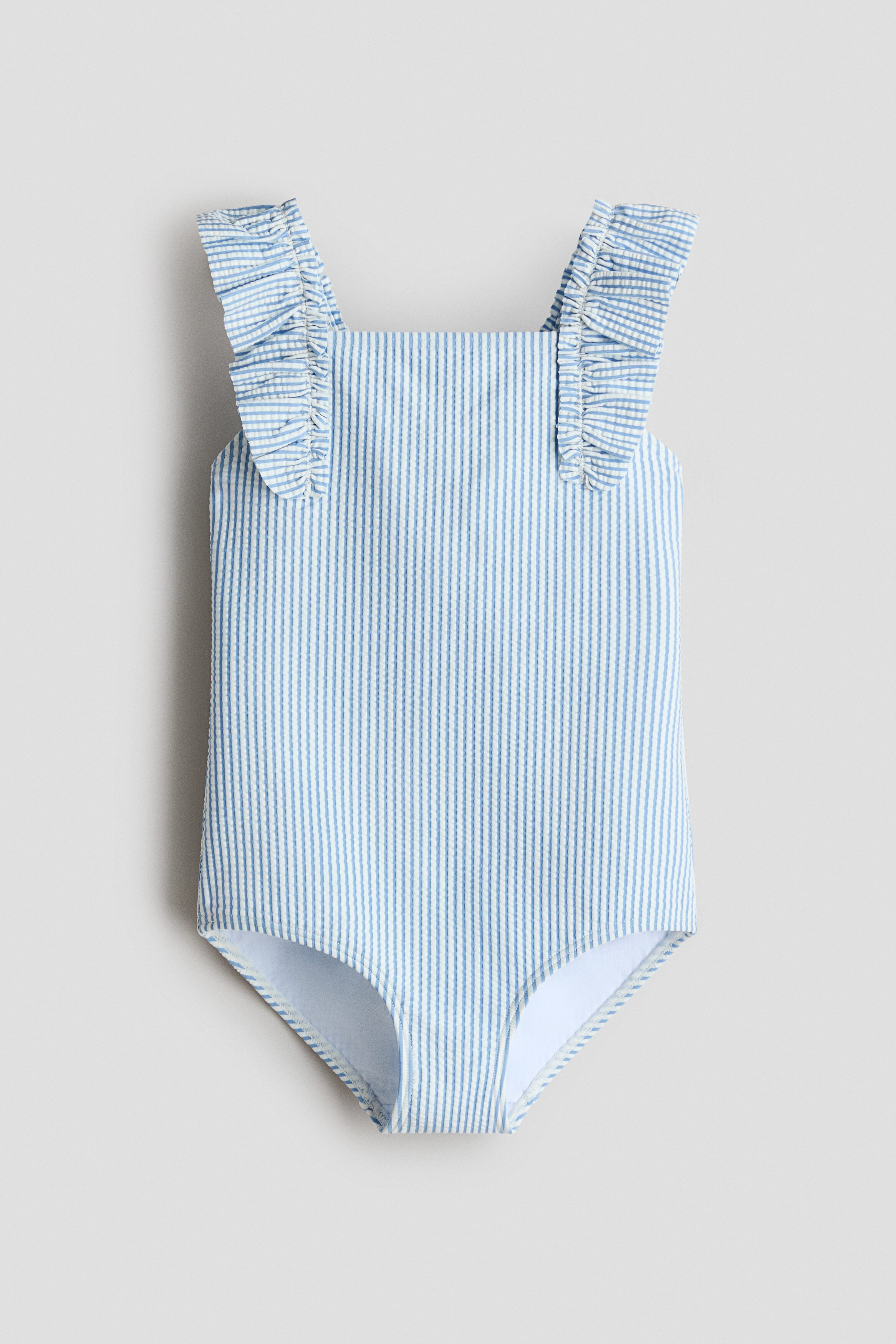 Frill-trimmed swimsuit - Light Blue Striped / 8-10 Years