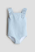 Frill-trimmed swimsuit - Light Blue Striped / 8-10 Years
