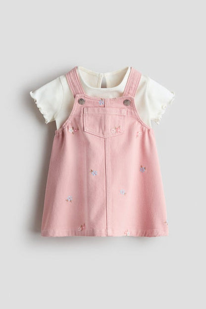 2-piece dungaree dress and top set