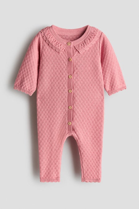 Textured-knit cotton romper suit