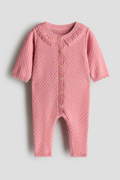 Textured-knit cotton romper suit