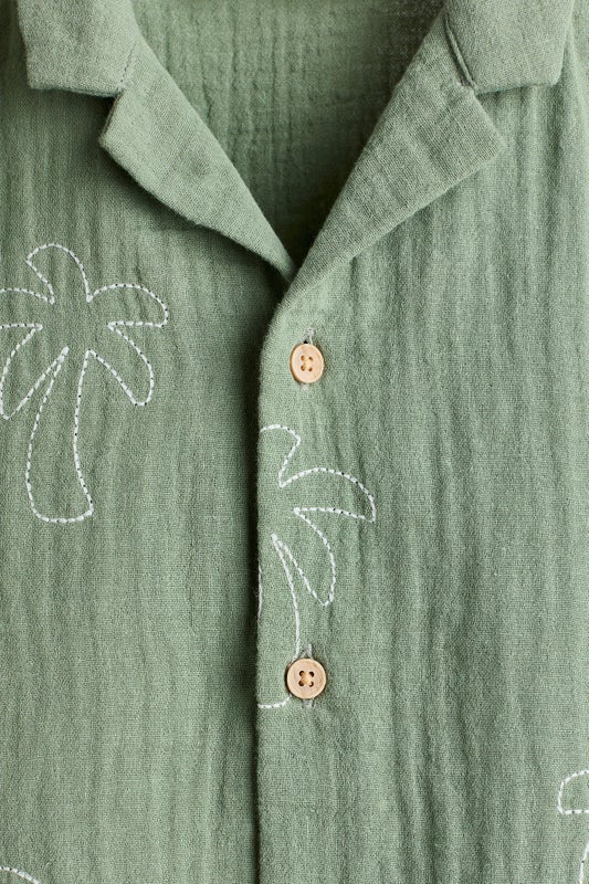 Embroidered muslin resort shirt