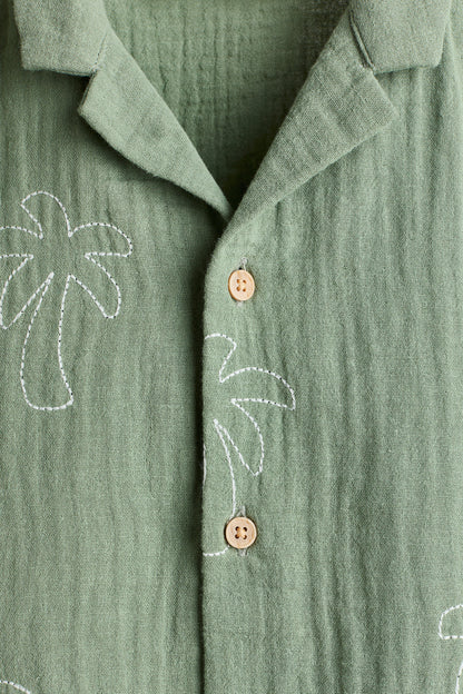 Embroidered muslin resort shirt