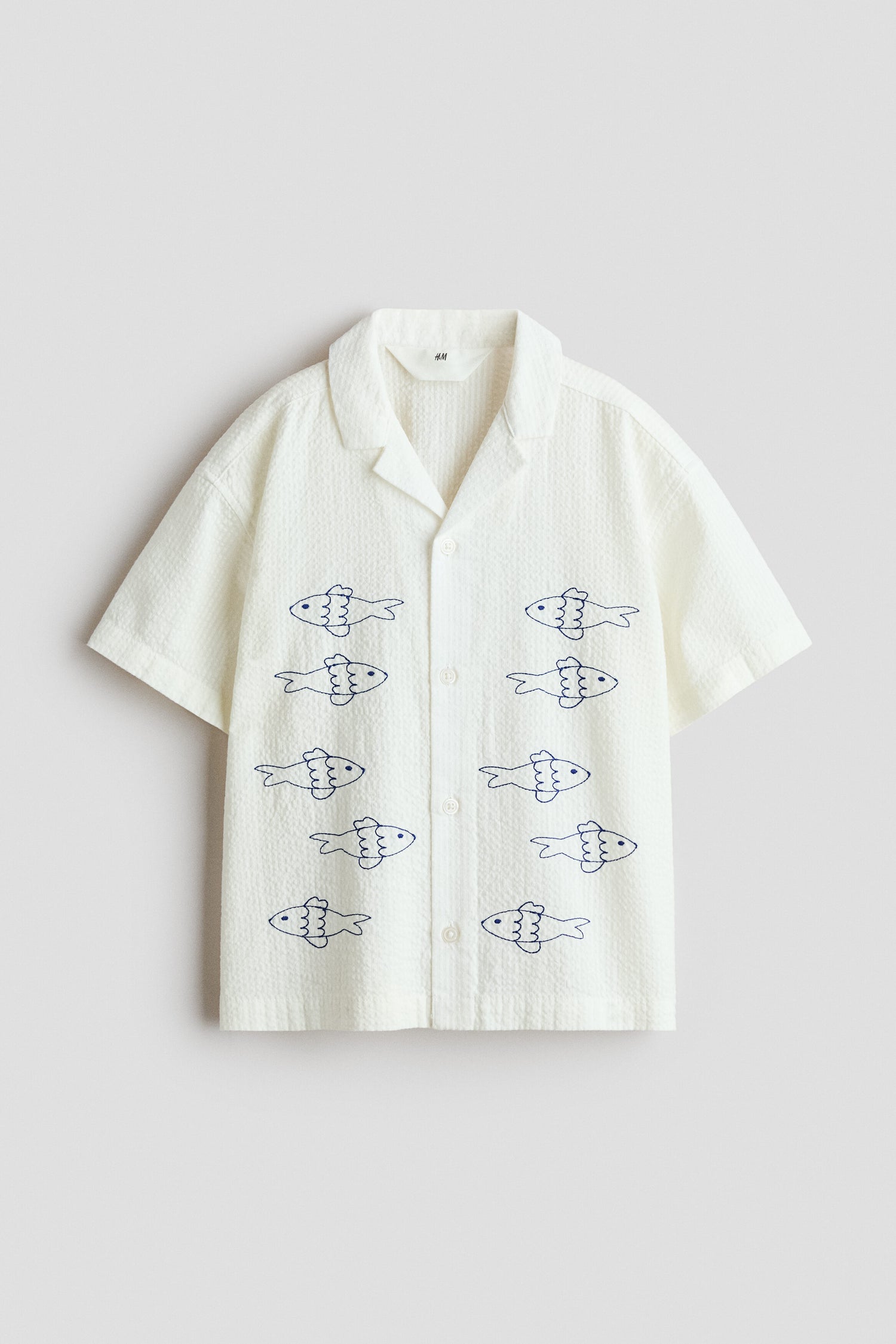 Embroidered cotton resort shirt - White Fish / 1.5-2 Years