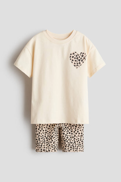 2-piece cotton jersey set - Light Beige Heart / 4-5 Years