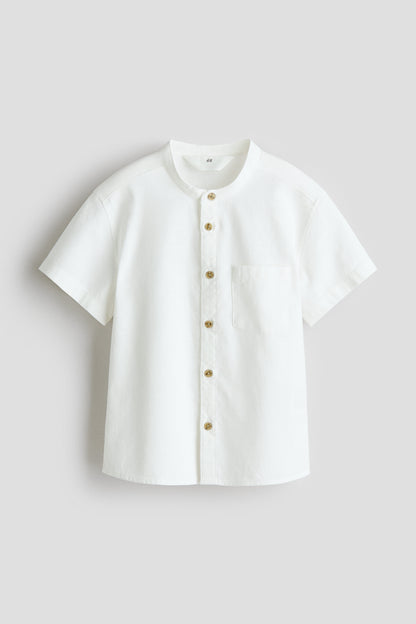 Linen-blend grandad shirt
