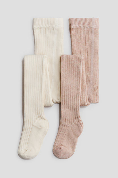 2-pack rib-knit tights - Cream Dusty Pink / 8-10 Years