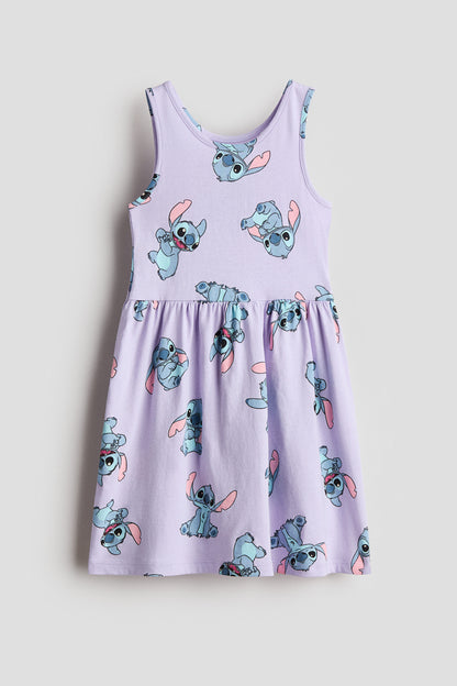 Printed cotton dress - Light Purple Lilo Stich / 1.5-2 Years