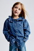 Frill-collar denim blouse - Blue Floral / 1.5-2 Years