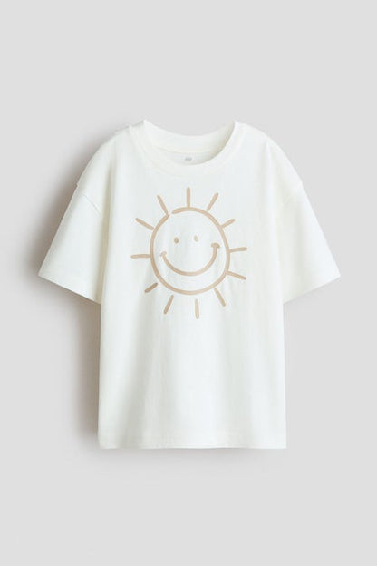 Print-motif cotton T-shirt
