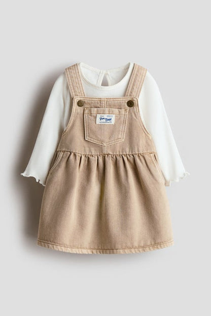 2-piece dungaree dress and top set