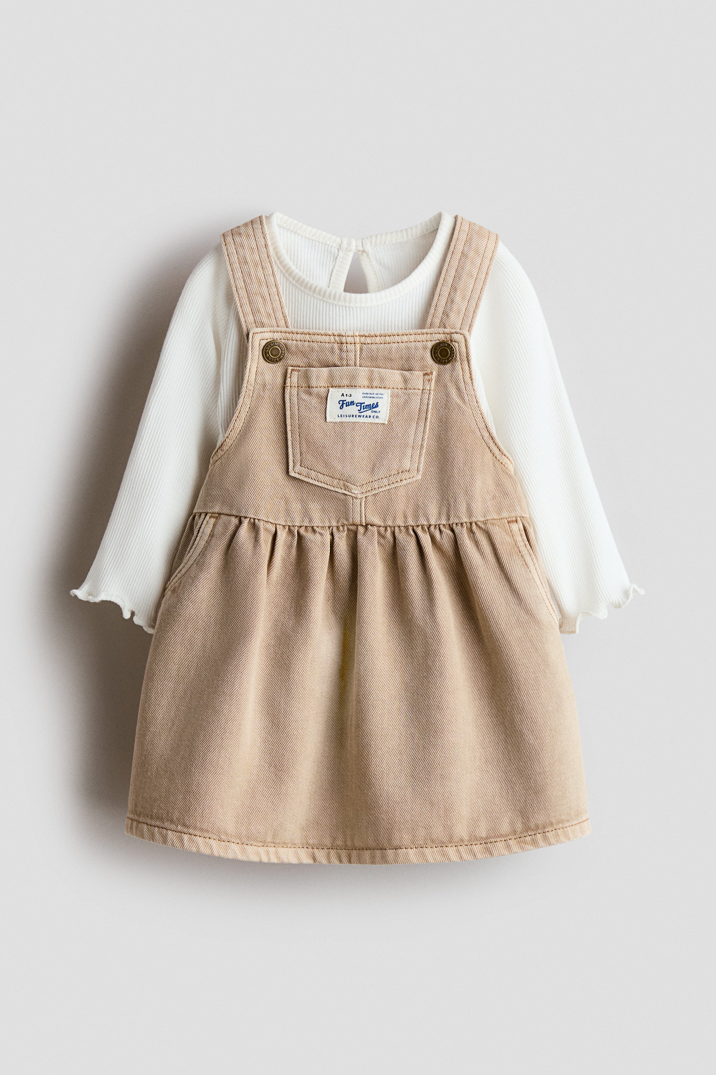 2-piece dungaree dress and top set