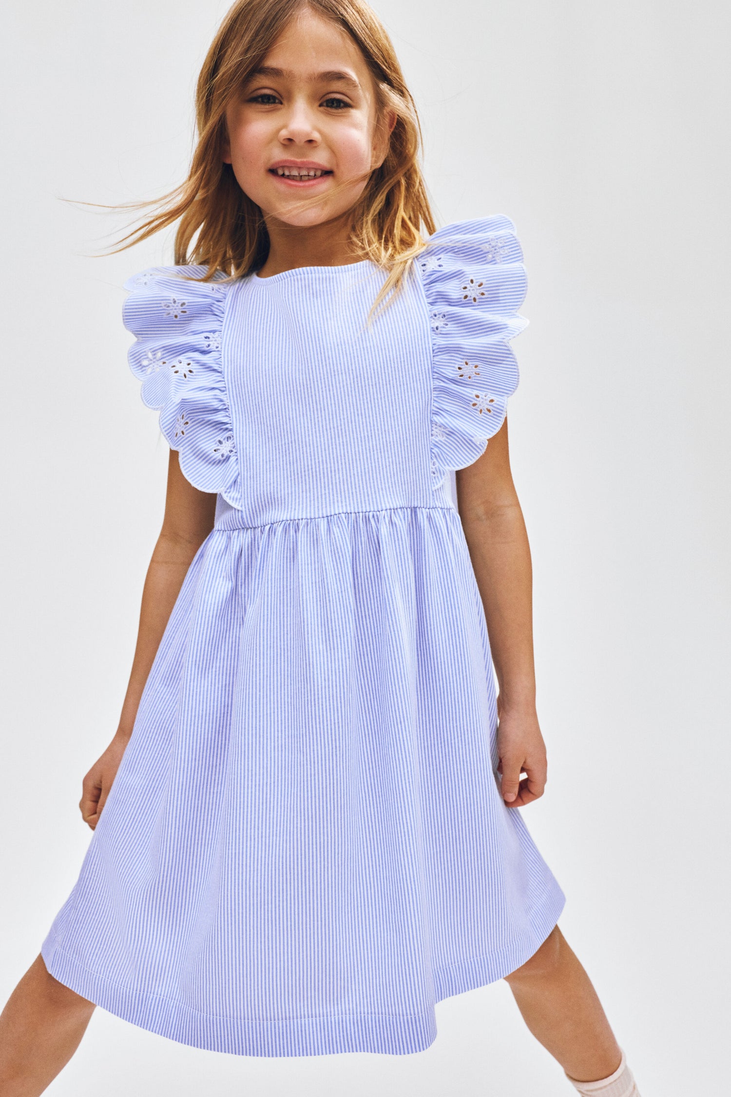 Flounce-trimmed cotton dress