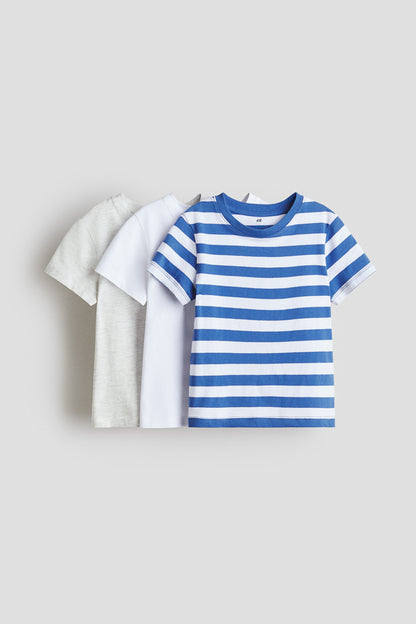 3-pack cotton T-shirts - Blue Striped 0 / 1.5-2 Years