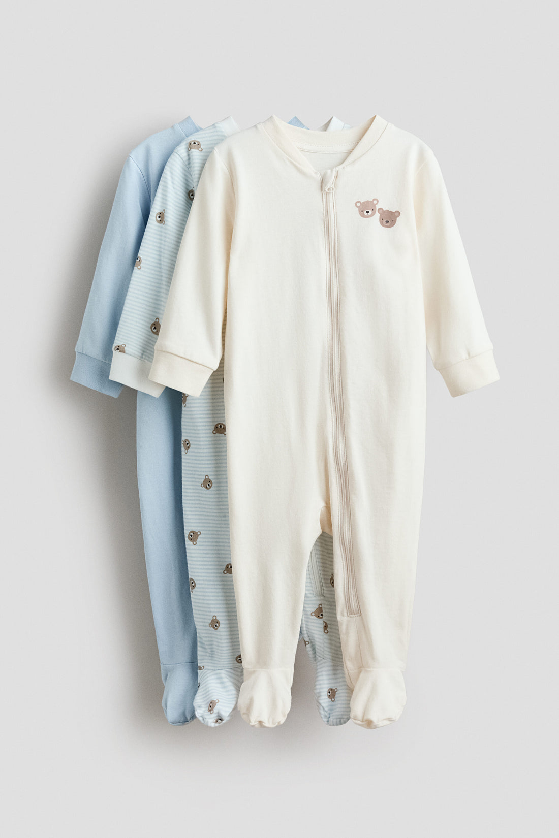 3-pack zip-up sleepsuits - Light Blue Bears / 12-18 Months