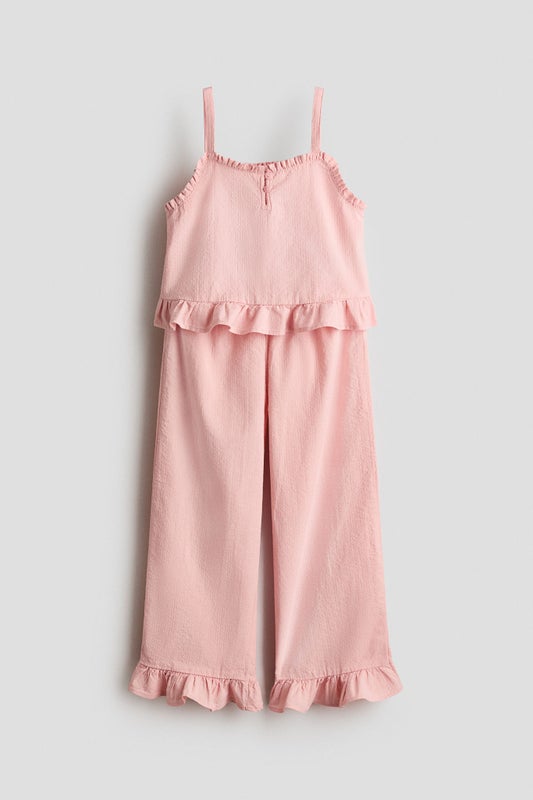2-piece frill-trimmed seersucker set