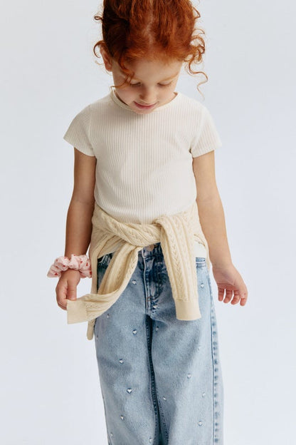 Motif-detail wide leg jeans