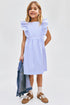 Flounce-trimmed cotton dress - Light Blue Striped 0 / 1.5-2 Years