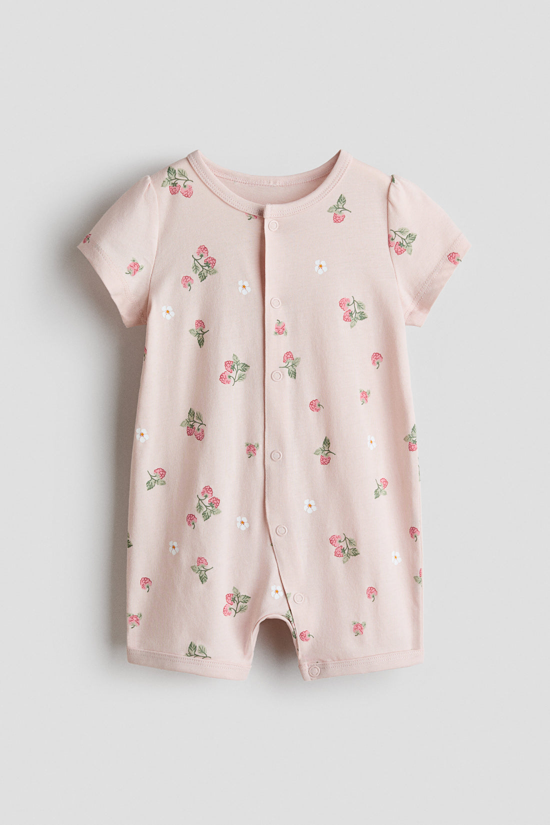 Short cotton sleepsuit - Light Dusty Pink Raspberries / 12-18 Months