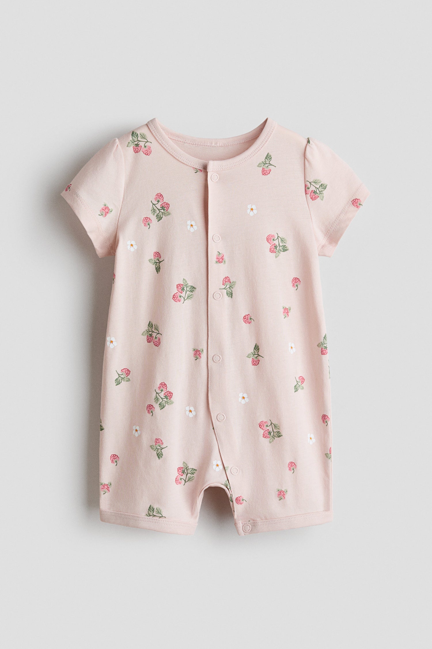 Short cotton sleepsuit - Light Dusty Pink Raspberries / 12-18 Months