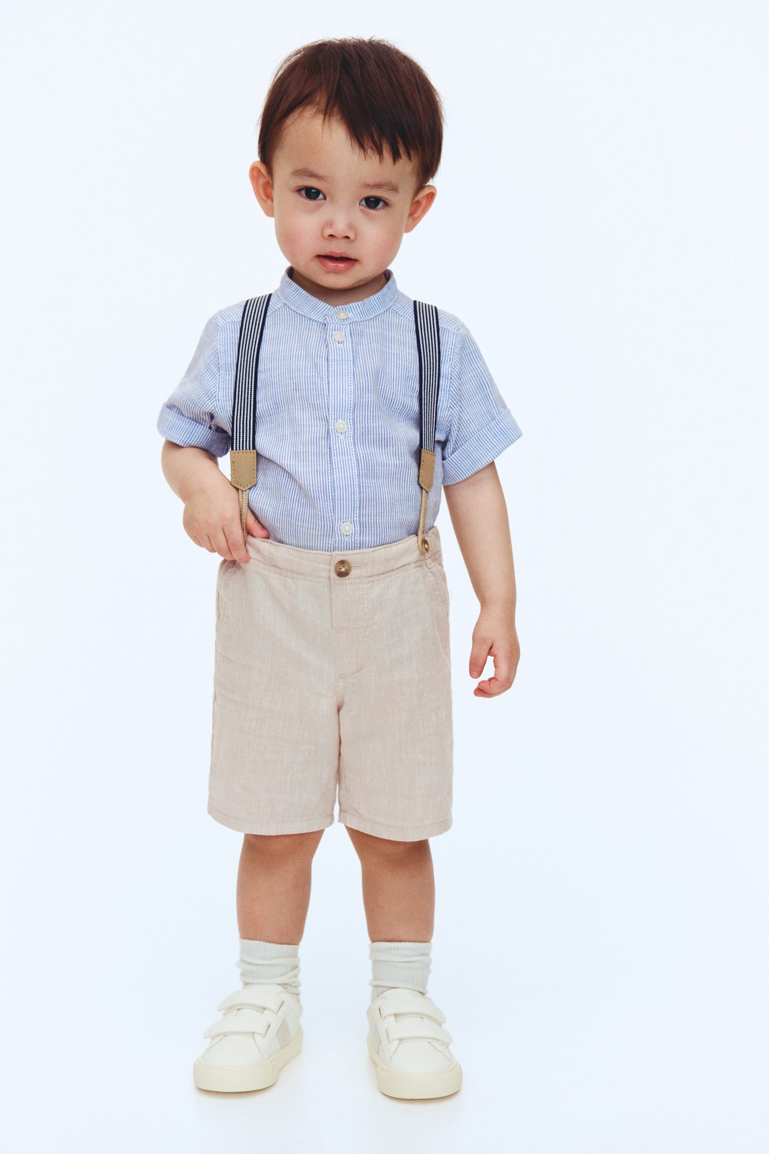 2-piece set with braces - Light Blue Beige / 12-18 Months