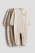 3-pack zip-up sleepsuits - Beige Puppies / 12-18 Months