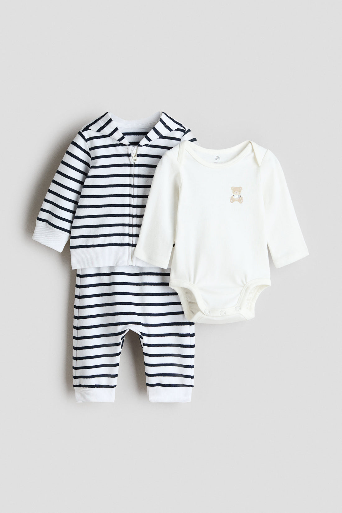 3-piece cotton set - White Striped / 4-6 Months