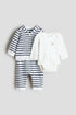 3-piece cotton set - White Striped / 4-6 Months