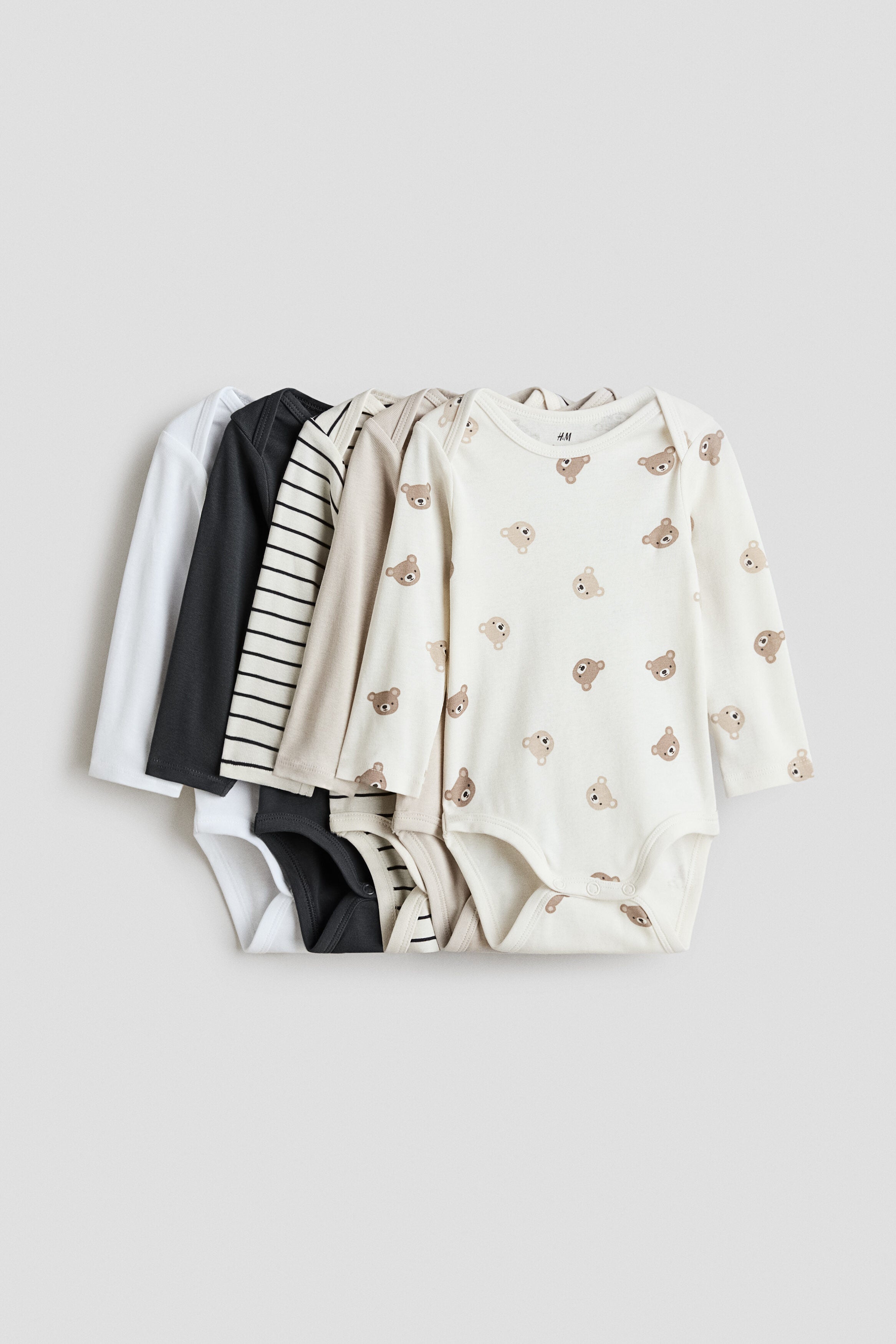 5-pack long-sleeved bodysuits - Dark Grey Bears / 1.5-2 Years