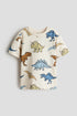 Printed cotton T-shirt - Light Beige Dinosaurs / 8-10 Years