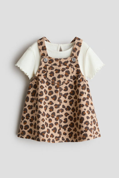 2-piece dungaree dress and top set