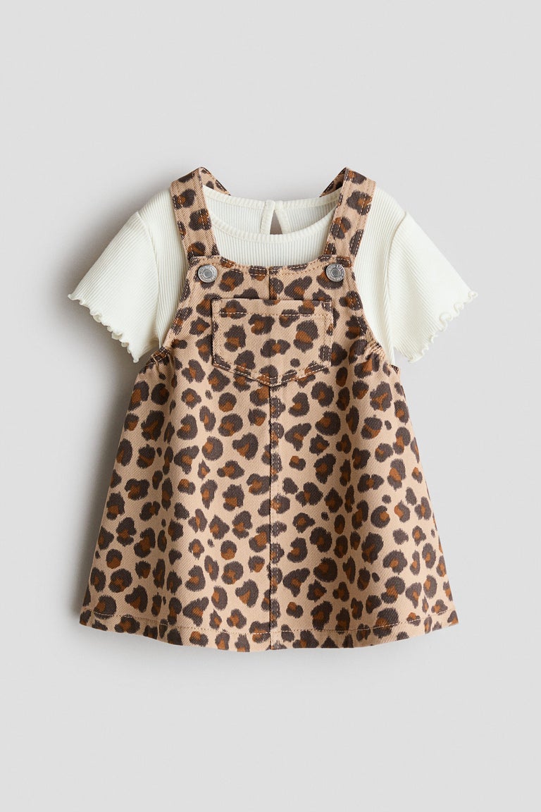 2-piece dungaree dress and top set Image 1 of 3