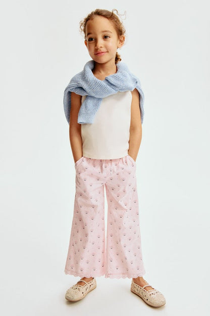 Lace-trimmed seersucker trousers