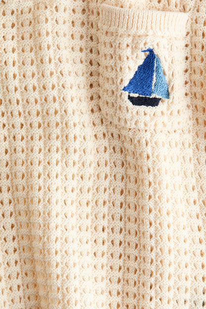 2-piece hole-knit cotton set