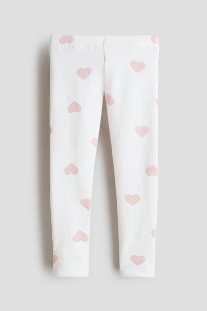 Cotton leggings - White Hearts / 9-10 Years