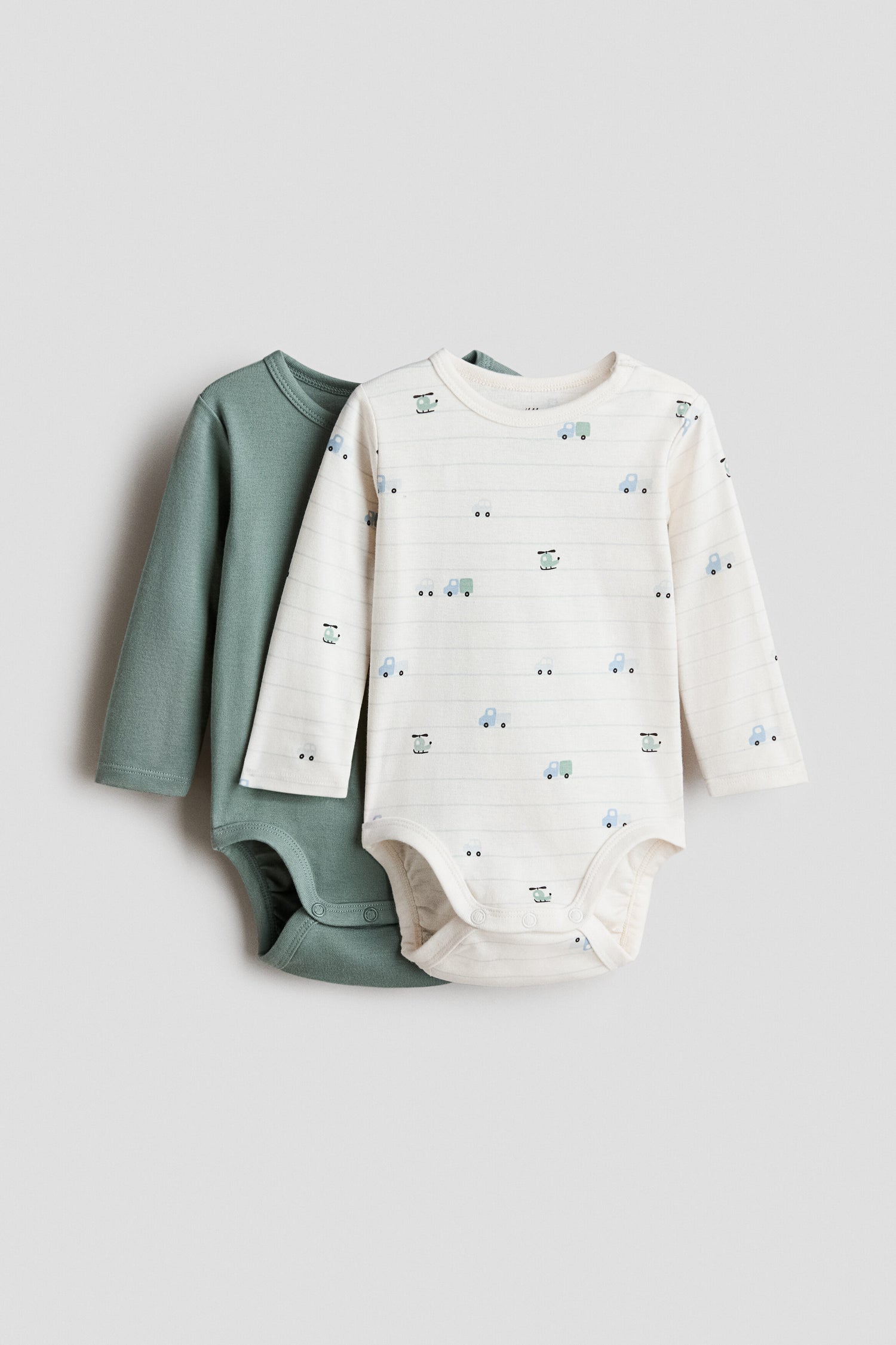 2-pack long-sleeved bodysuits - Dark Green Vehicles / 9-12 Months