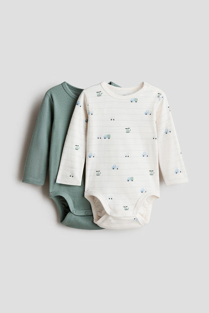 2-pack long-sleeved bodysuits - Dark Green Vehicles / 9-12 Months