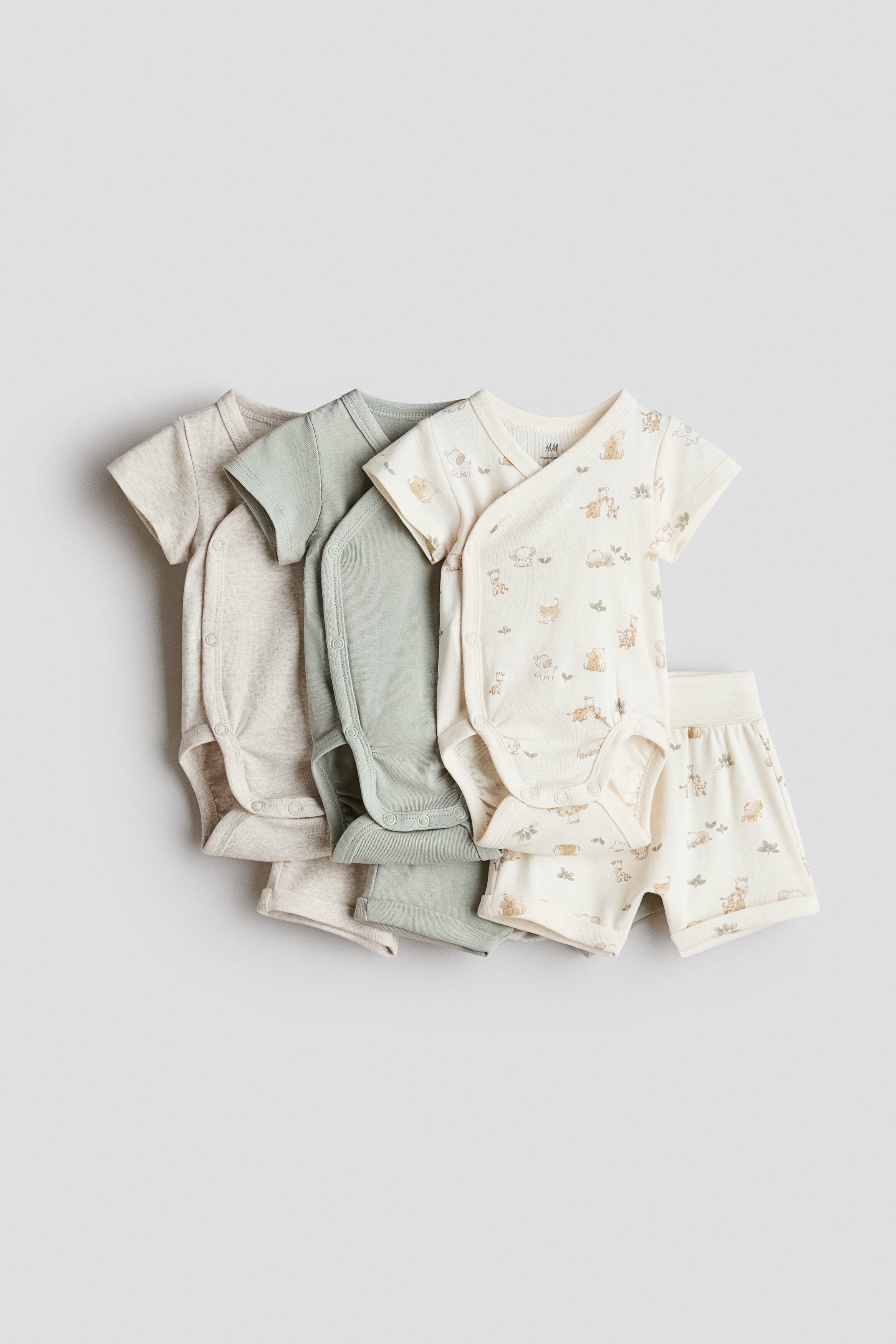6-piece jersey set - Light Dusty Green Animals / 1-2 Months