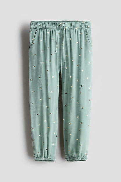 Woven joggers - Light Dusty Green Hearts / 1.5-2 Years