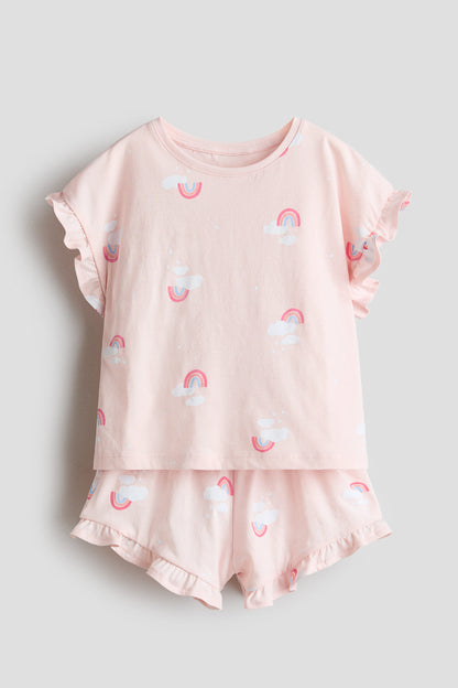 Frill-trimmed printed pyjamas - Light Pink Rainbows / 8-10 Years