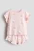 Frill-trimmed printed pyjamas - Light Pink Rainbows / 8-10 Years