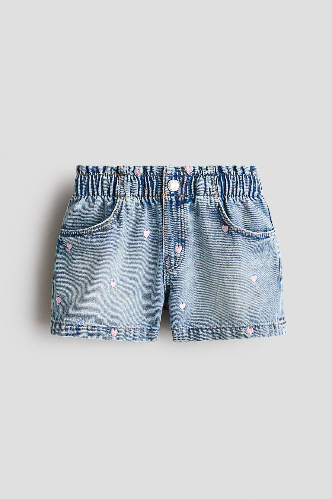 Embroidered denim shorts - Light Denim Blue Hearts / 1.5-2 Years