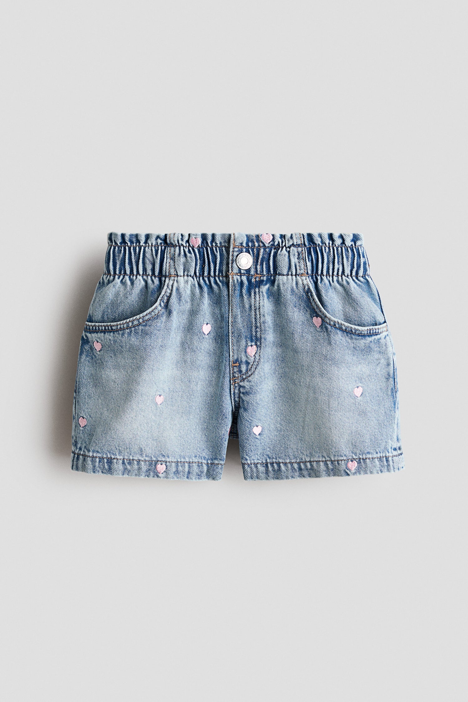Embroidered denim shorts - Light Denim Blue Hearts / 1.5-2 Years
