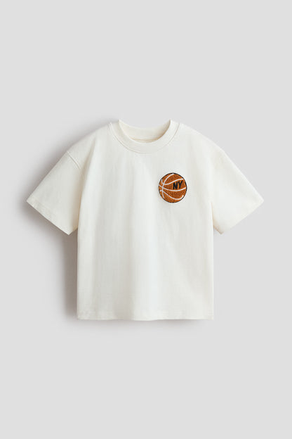 Appliquéd T-shirt - White Basketball / 8-10 Years