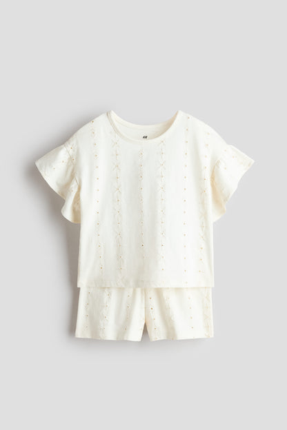 2-piece broderie anglaise set - Cream / 9-10 Years