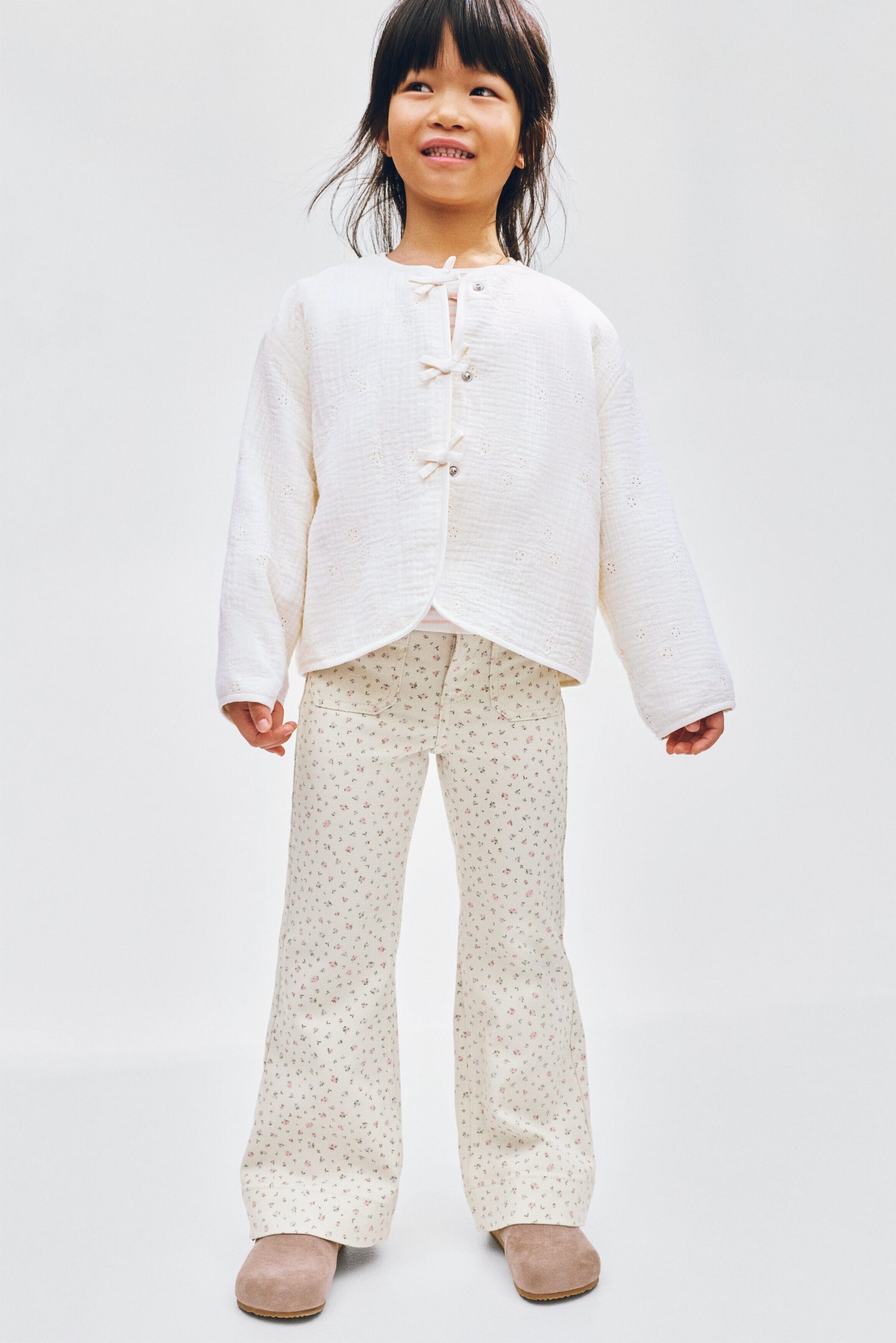 Flared leg jeans - Cream Floral 0 / 9-10 Years