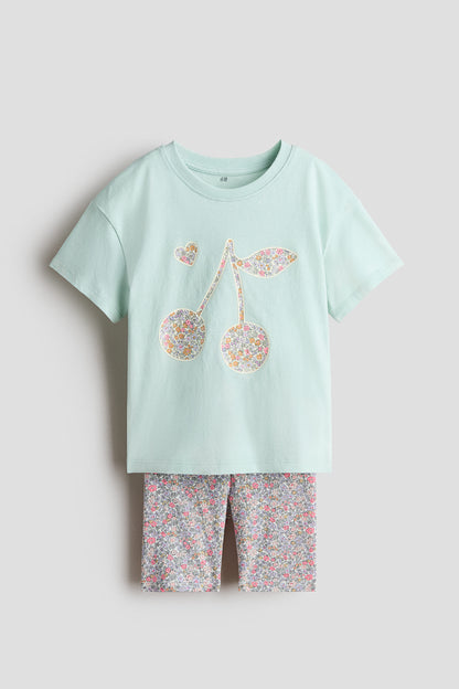 2-piece cotton jersey set - Light Turquoise Cherries / 4-5 Years
