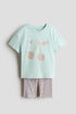 2-piece cotton jersey set - Light Turquoise Cherries / 4-5 Years